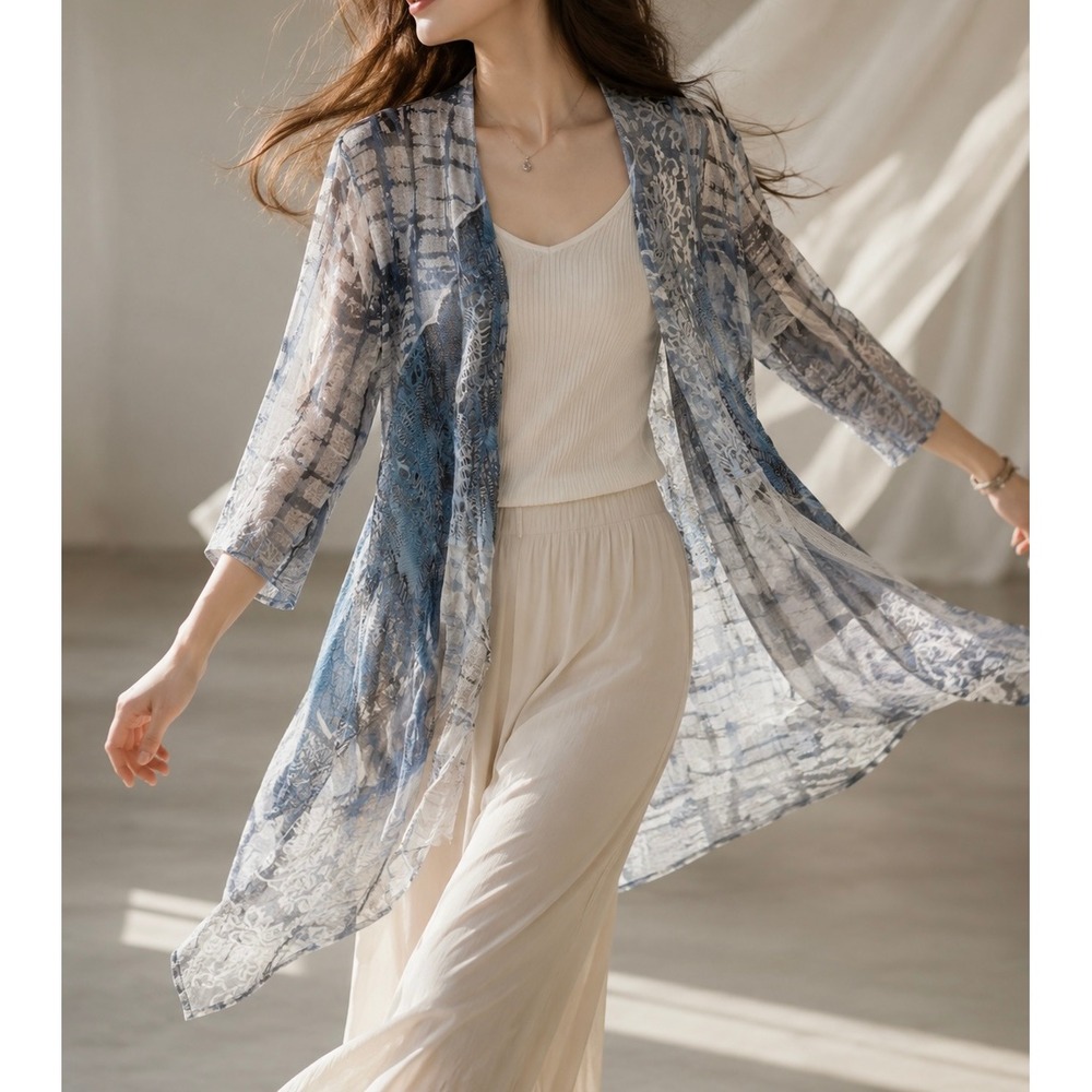 Impulse California Cardigan Women Small Blue Good Sheer Mesh Lace Open Front
